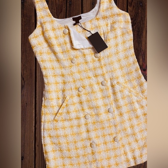 NBD Women’s Size Medium Bergette Mini Dress In Yellow & White • Double Breasted - Picture 4 of 16